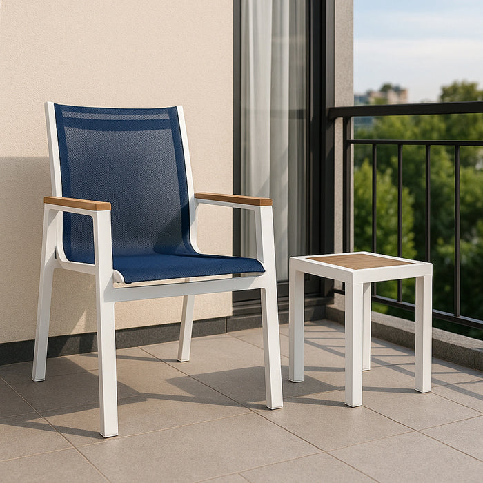 Nizuc Navy Mesh Waterproof Fabric Outdoor Patio Aluminum Mesh Dining Arm Chair