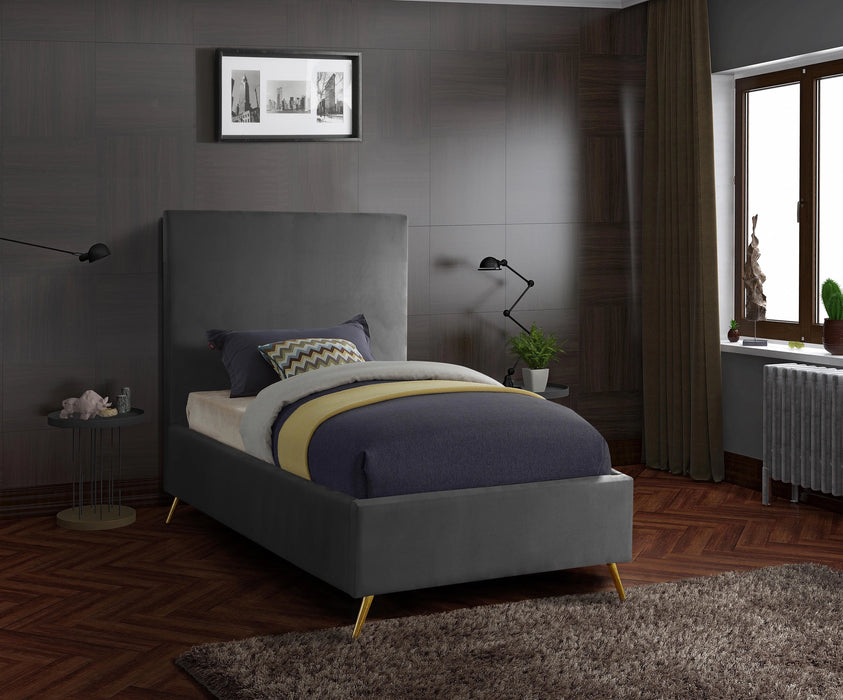 Jasmine Grey Velvet Twin Bed