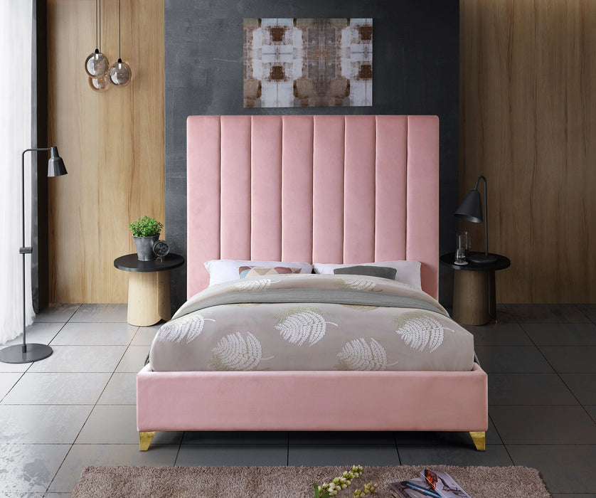 Via Pink Velvet King Bed