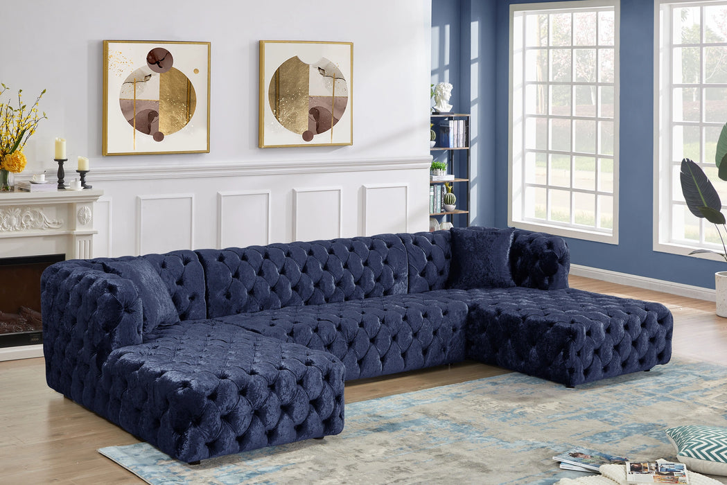 Coco Navy Velvet 3pc. Sectional (3 Boxes)