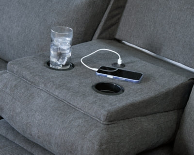Side-Swipe Reclining Sofa with Drop Down Table - US Furniture & Mattress (Waterbury,CT)*