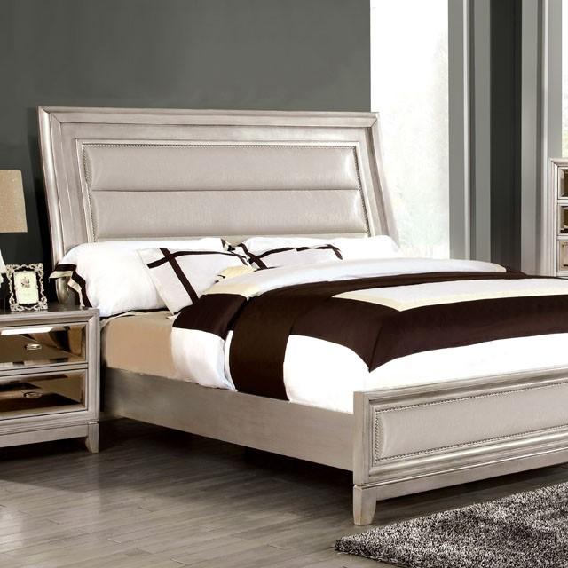 Golva E.King & Queen Bed White & Silver - US Furniture & Mattress (Waterbury,CT)*