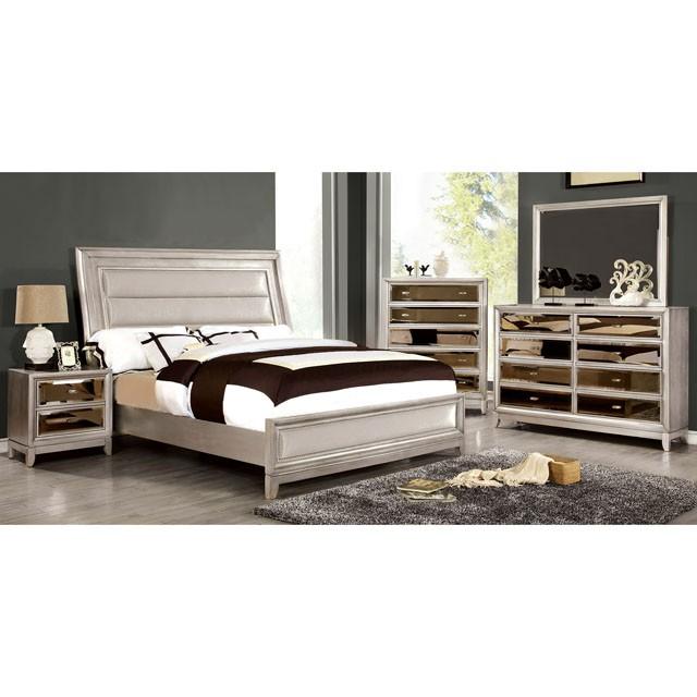 Golva E.King & Queen Bed White & Silver - US Furniture & Mattress (Waterbury,CT)*