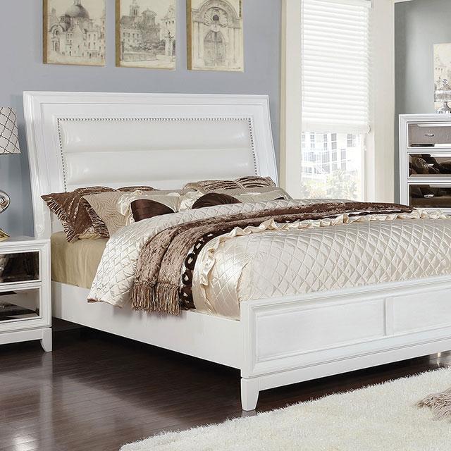 Golva E.King & Queen Bed White & Silver - US Furniture & Mattress (Waterbury,CT)*