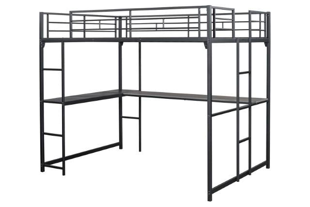 Cybill Full Loft Bed White, Silver, & Black