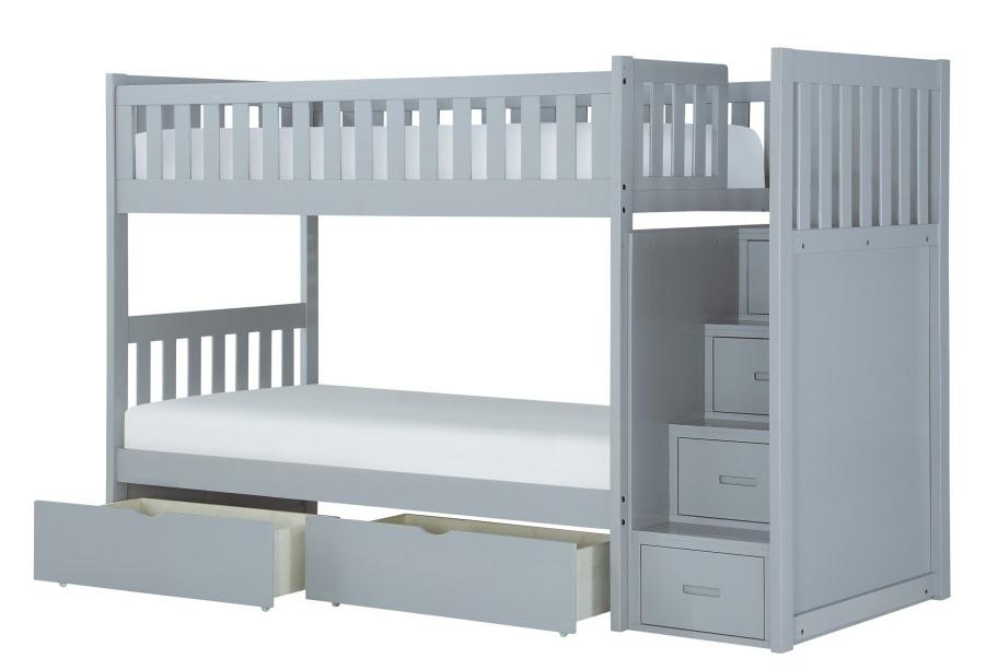 Homelegance Orion Bunk Bed w/ Reversible Step Storage and Storage Boxes in Gray B2063SB-1*T