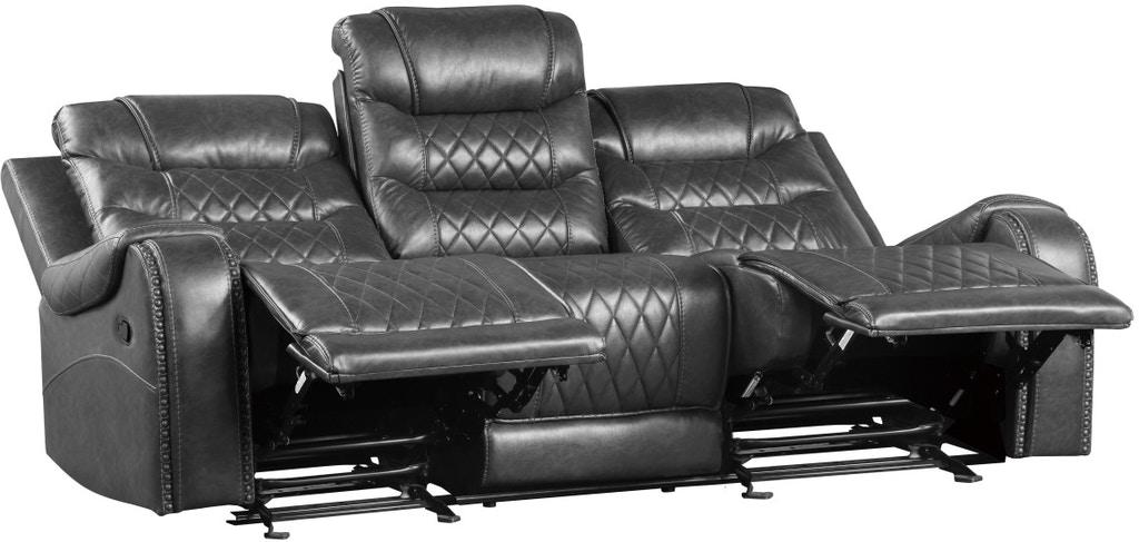 Homelegance Furniture Putnam Double Reclining Sofa with Drop-Down in Gray 9405GY-3