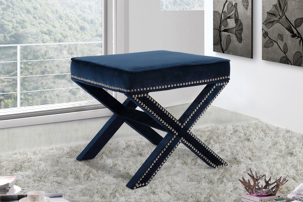 Nixon Navy Velvet Ottoman/Bench