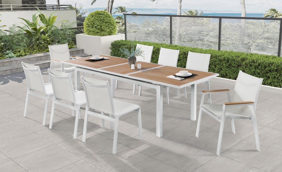 Nizuc White Mesh Waterproof Fabric Outdoor Patio Aluminum Mesh Dining Arm Chair