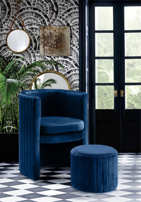 Selena Navy Velvet Accent Chair and Ottoman Set