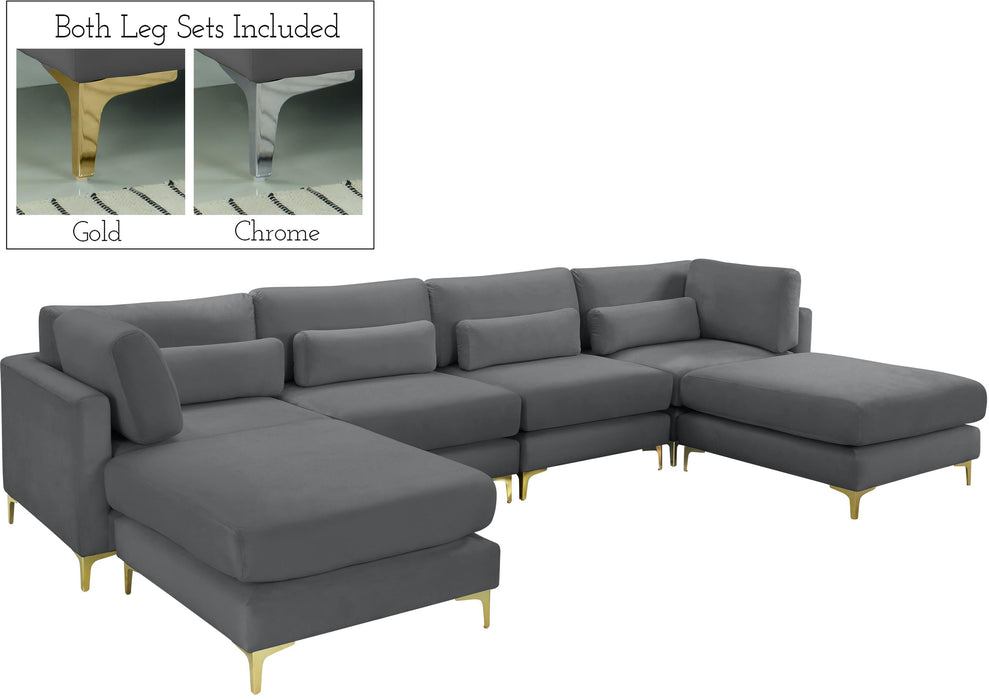 Julia Grey Velvet Modular Sectional (6 Boxes)