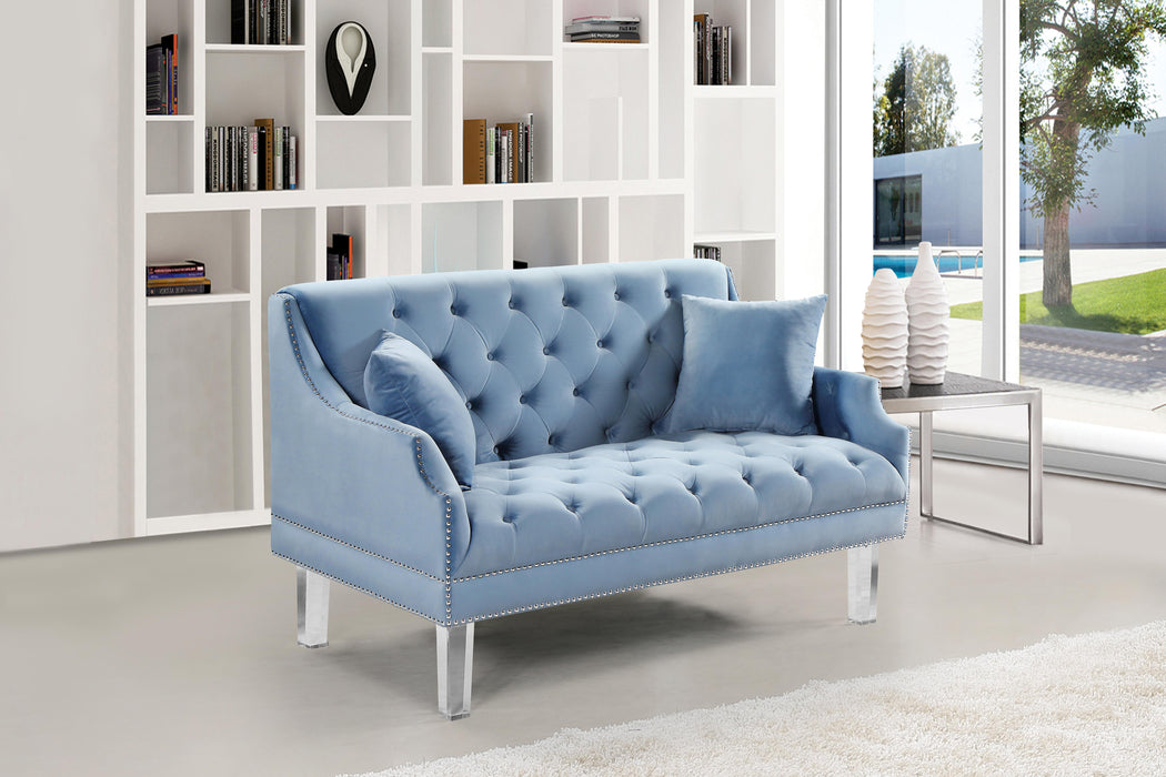 Roxy Sky Blue Velvet Loveseat