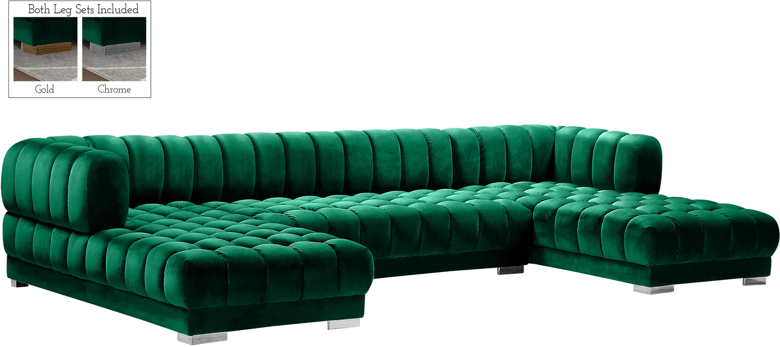 Gwen Green Velvet 3pc. Sectional (3 Boxes)