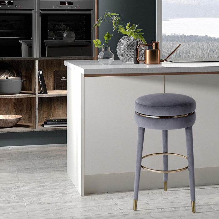 Coral Grey Velvet Counter Stool