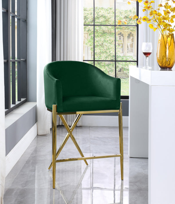 Xavier Green Velvet Counter Stool