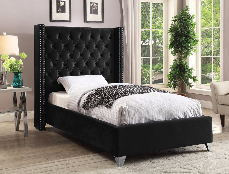 Aiden Black Velvet Twin Bed