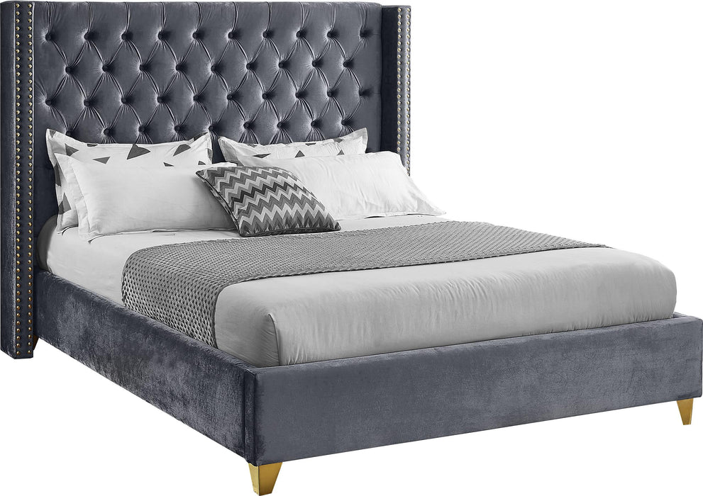 Barolo Grey Velvet Queen Bed