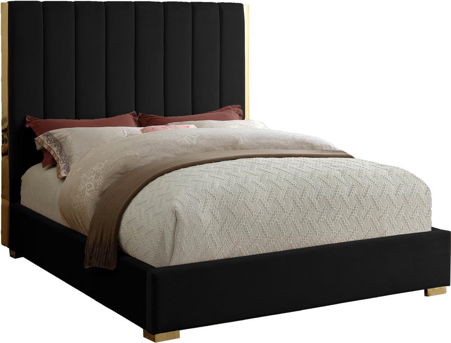 Becca Black Velvet King Bed - US Furniture & Mattress (Waterbury,CT)*