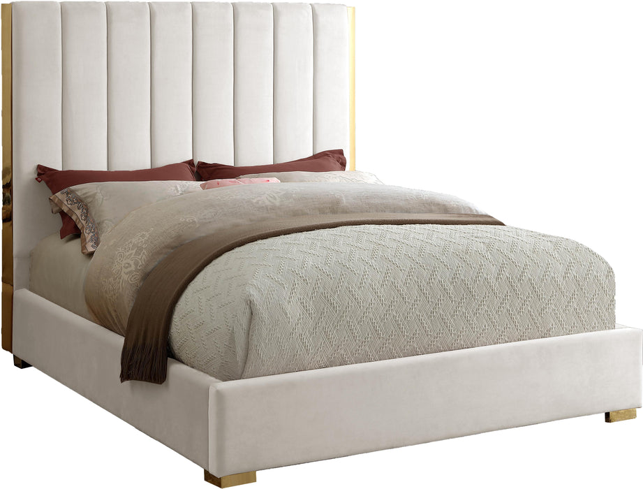 Becca Cream Velvet Queen Bed - US Furniture & Mattress (Waterbury,CT)*