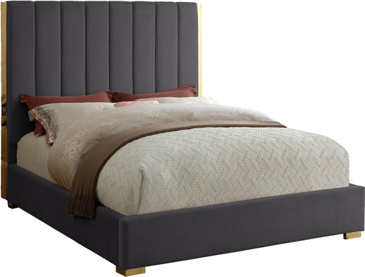 Becca Grey Velvet King Bed - US Furniture & Mattress (Waterbury,CT)*