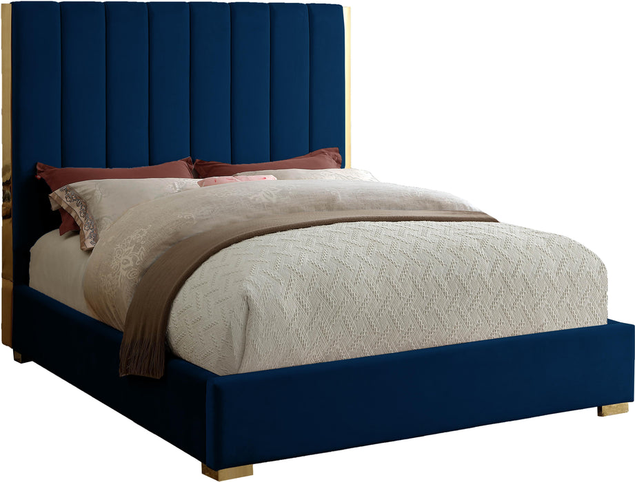 Becca Navy Velvet King Bed - US Furniture & Mattress (Waterbury,CT)*