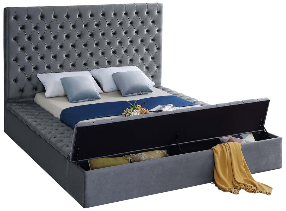 Bliss Grey Velvet Queen Bed (3 Boxes) - US Furniture & Mattress (Waterbury,CT)*