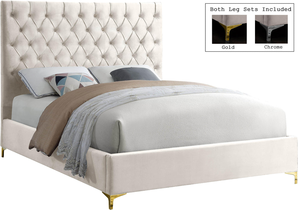 Cruz Cream Velvet King Bed - US Furniture & Mattress (Waterbury,CT)*