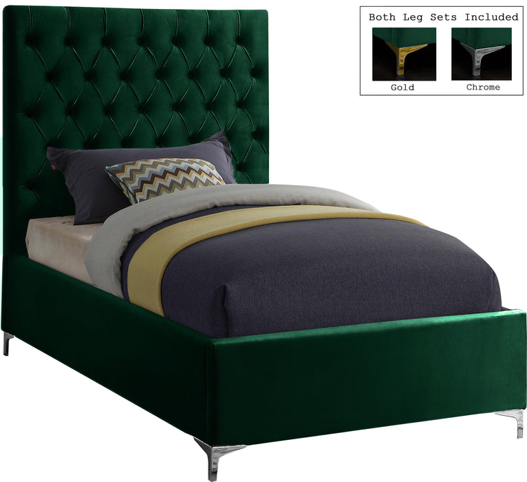 Cruz Green Velvet Twin Bed