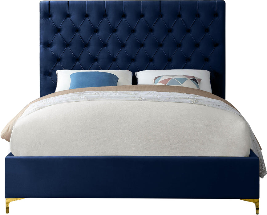 Cruz Navy Velvet King Bed - US Furniture & Mattress (Waterbury,CT)*