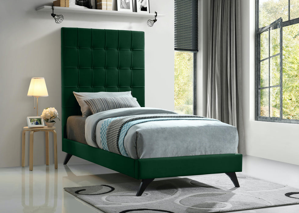 Elly Green Velvet Twin Bed