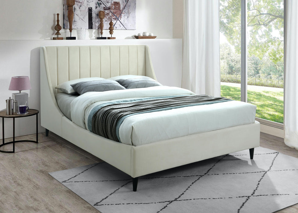 Eva Cream Velvet Queen Bed