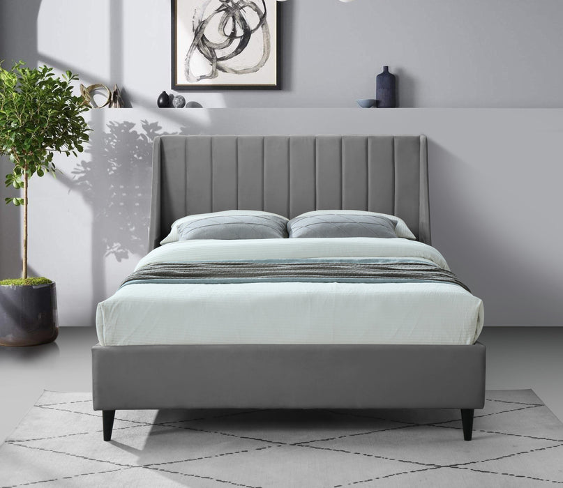 Eva Grey Velvet Queen Bed