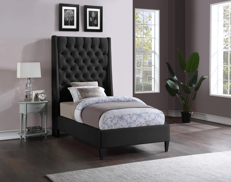 Fritz Black Velvet Twin Bed