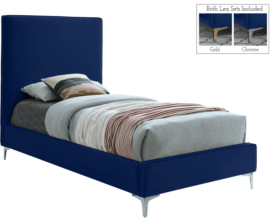 Geri Navy Velvet Twin Bed