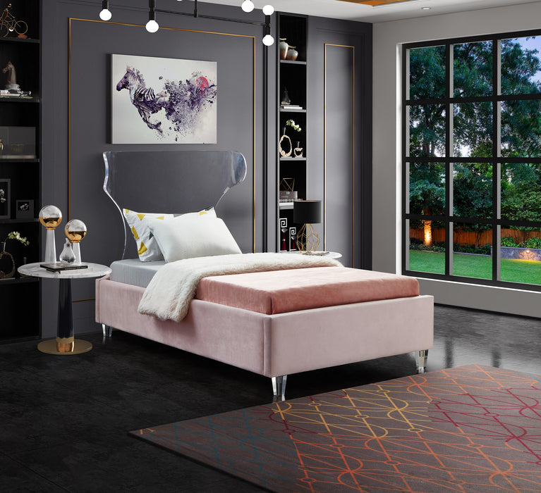 Ghost Pink Velvet Twin Bed