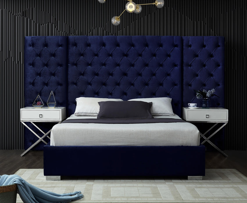 Grande Navy Velvet Queen Bed (3 Boxes)