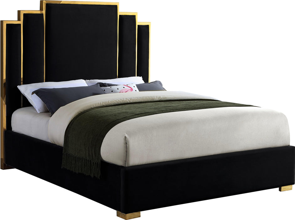 Hugo Black Velvet Queen Bed - US Furniture & Mattress (Waterbury,CT)*