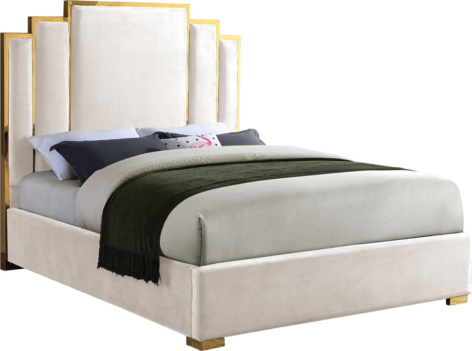 Hugo Cream Velvet Queen Bed - US Furniture & Mattress (Waterbury,CT)*