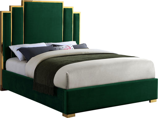 Hugo Green Velvet Queen Bed - US Furniture & Mattress (Waterbury,CT)*
