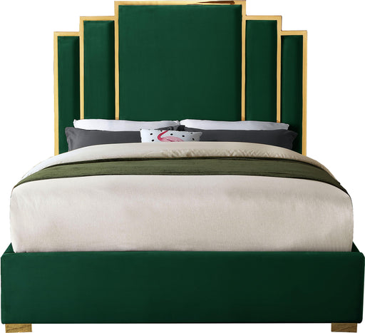 Hugo Green Velvet Queen Bed - US Furniture & Mattress (Waterbury,CT)*