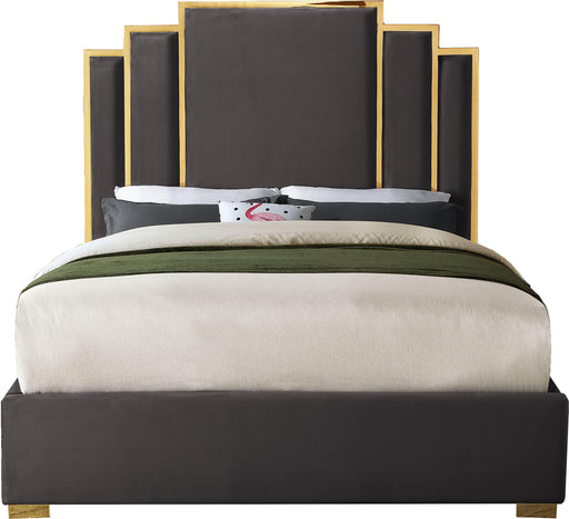 Hugo Grey Velvet Queen Bed - US Furniture & Mattress (Waterbury,CT)*