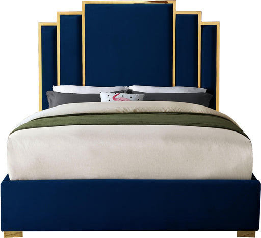 Hugo Navy Velvet Queen Bed - US Furniture & Mattress (Waterbury,CT)*