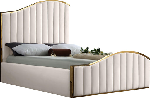 Jolie Cream Velvet Queen Bed (3 Boxes) - US Furniture & Mattress (Waterbury,CT)*
