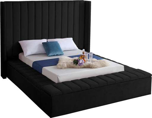 Kiki Black Velvet Queen Bed (3 Boxes) - US Furniture & Mattress (Waterbury,CT)*