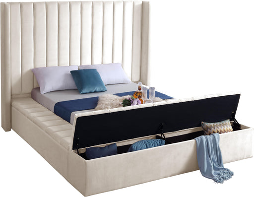 Kiki Cream Velvet King Bed (3 Boxes) - US Furniture & Mattress (Waterbury,CT)*