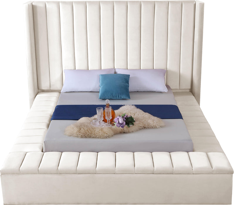 Kiki Cream Velvet Queen Bed (3 Boxes)