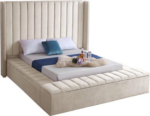Kiki Cream Velvet Queen Bed (3 Boxes) - US Furniture & Mattress (Waterbury,CT)*