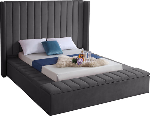 Kiki Grey Velvet King Bed (3 Boxes) - US Furniture & Mattress (Waterbury,CT)*