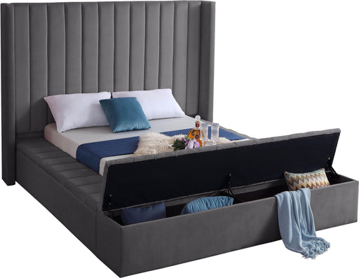 Kiki Grey Velvet King Bed (3 Boxes) - US Furniture & Mattress (Waterbury,CT)*