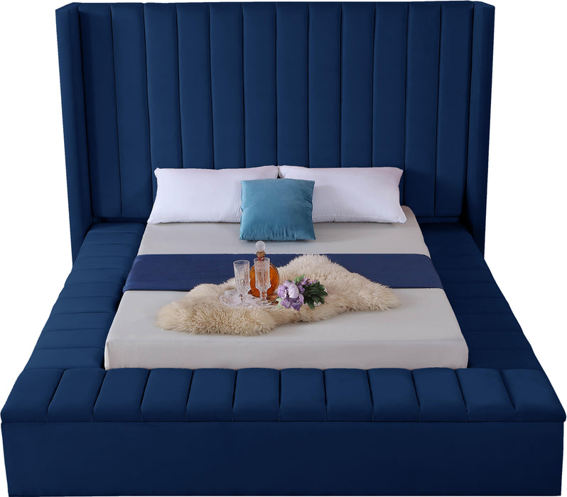 Kiki Navy Velvet Full Bed (3 Boxes) - US Furniture & Mattress (Waterbury,CT)*